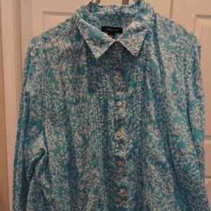Linen Lands End Turquoise Blouse